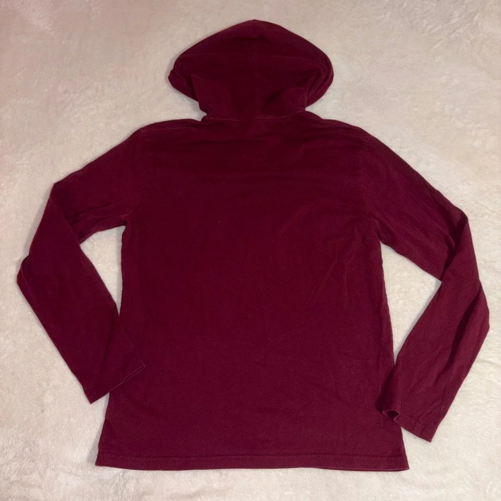 POLO RALPH LAUREN Hooded T-Shirt Mens‎ S Burgundy Long Sleeve Logo Spell Out